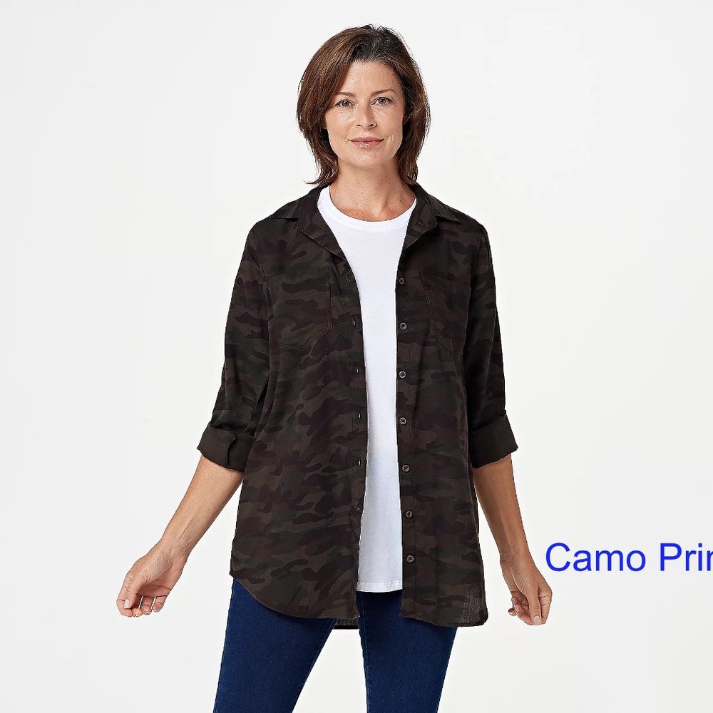 Side Stitch Button Front Tunic With Roll-Tab Sleev - image 6